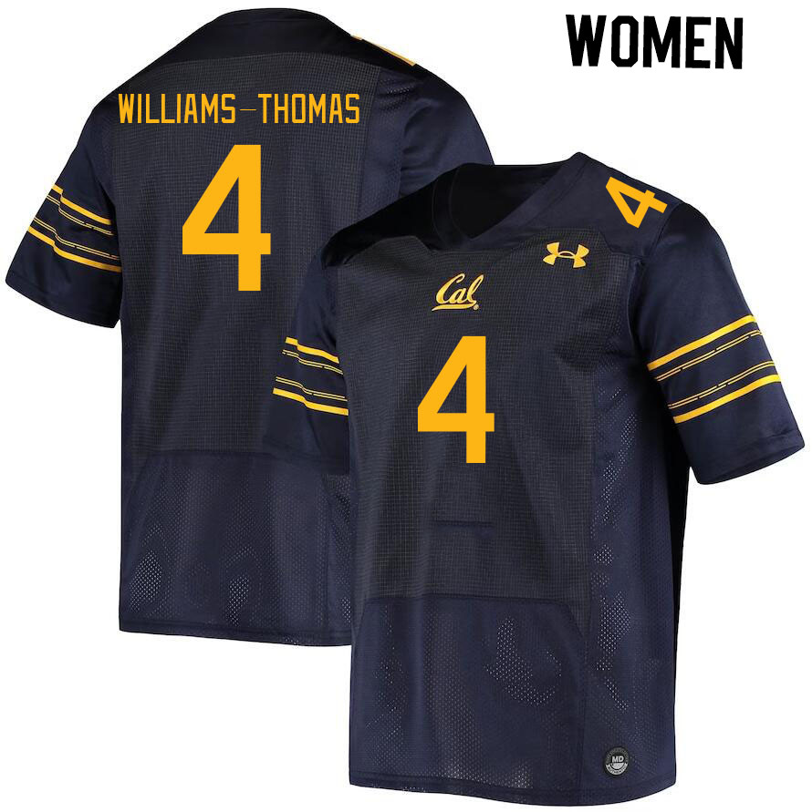 Women #4 Justin Williams-Thomas California Golden Bears College Football Jerseys Stitched Sale-Navy - Click Image to Close